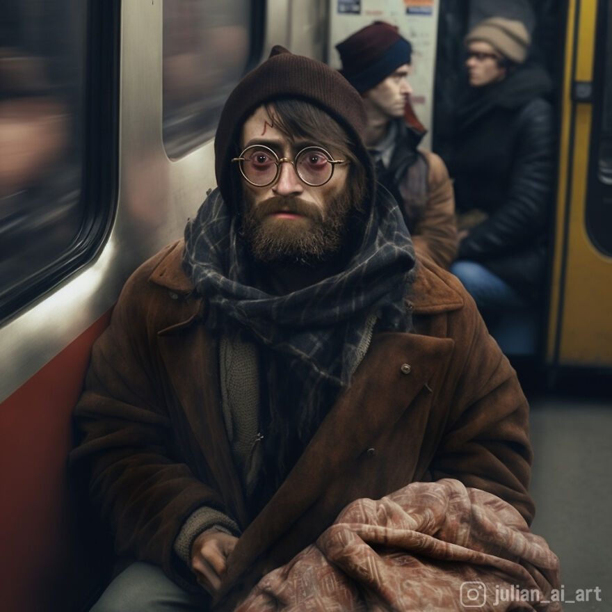 Harry Potter riding the subway