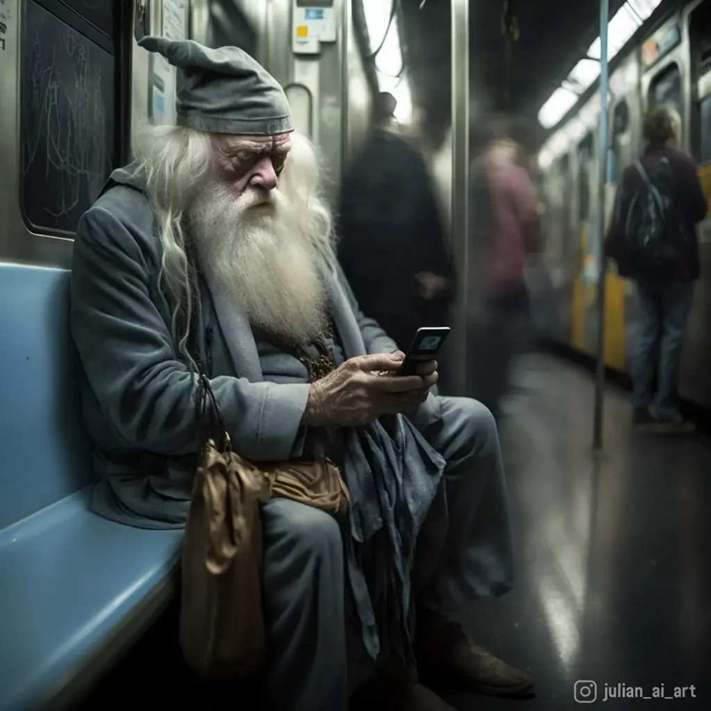 Dumbledore riding the subway