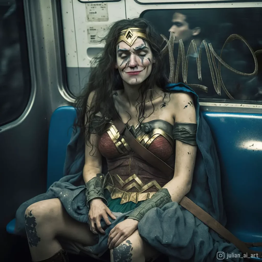 Wonderwoman riding the subway