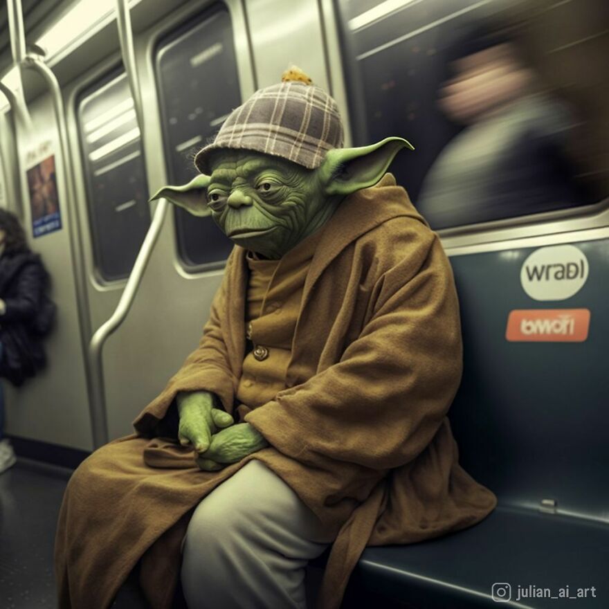 Yoda riding the subway