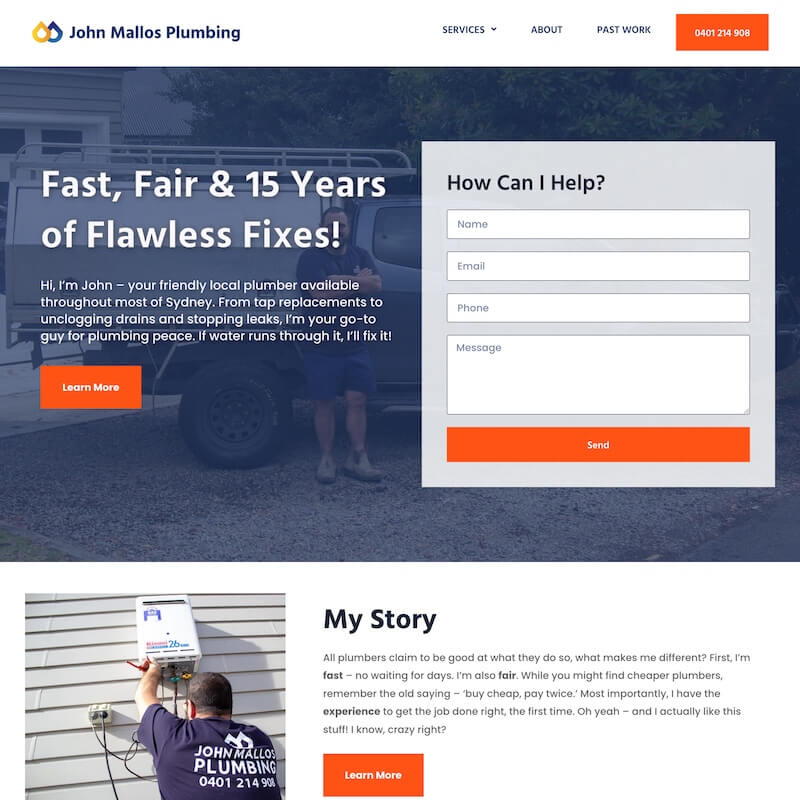 John Mallos Plumbing website screenshot