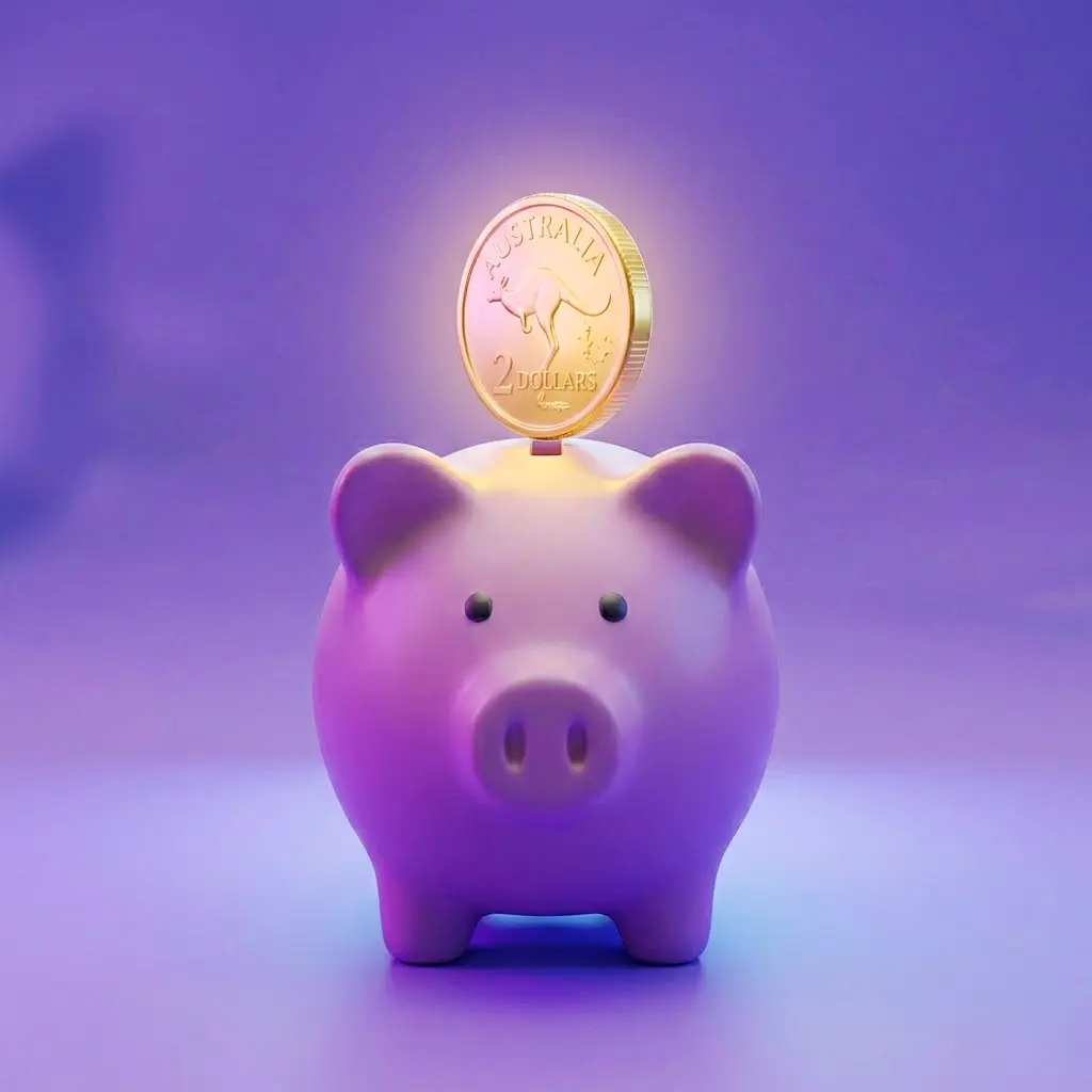 Piggybank with Australian $2 coin being inserted